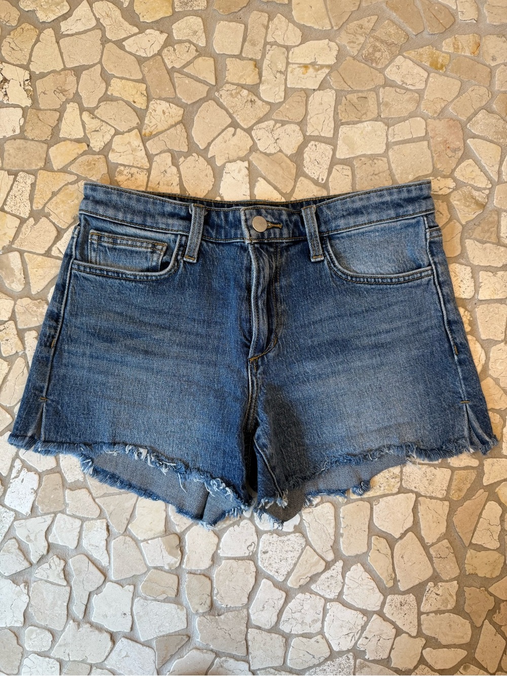 JOE’S JEANS The Ozzie 4” Cut Off Dark Blue Raw Hem Denim Shorts